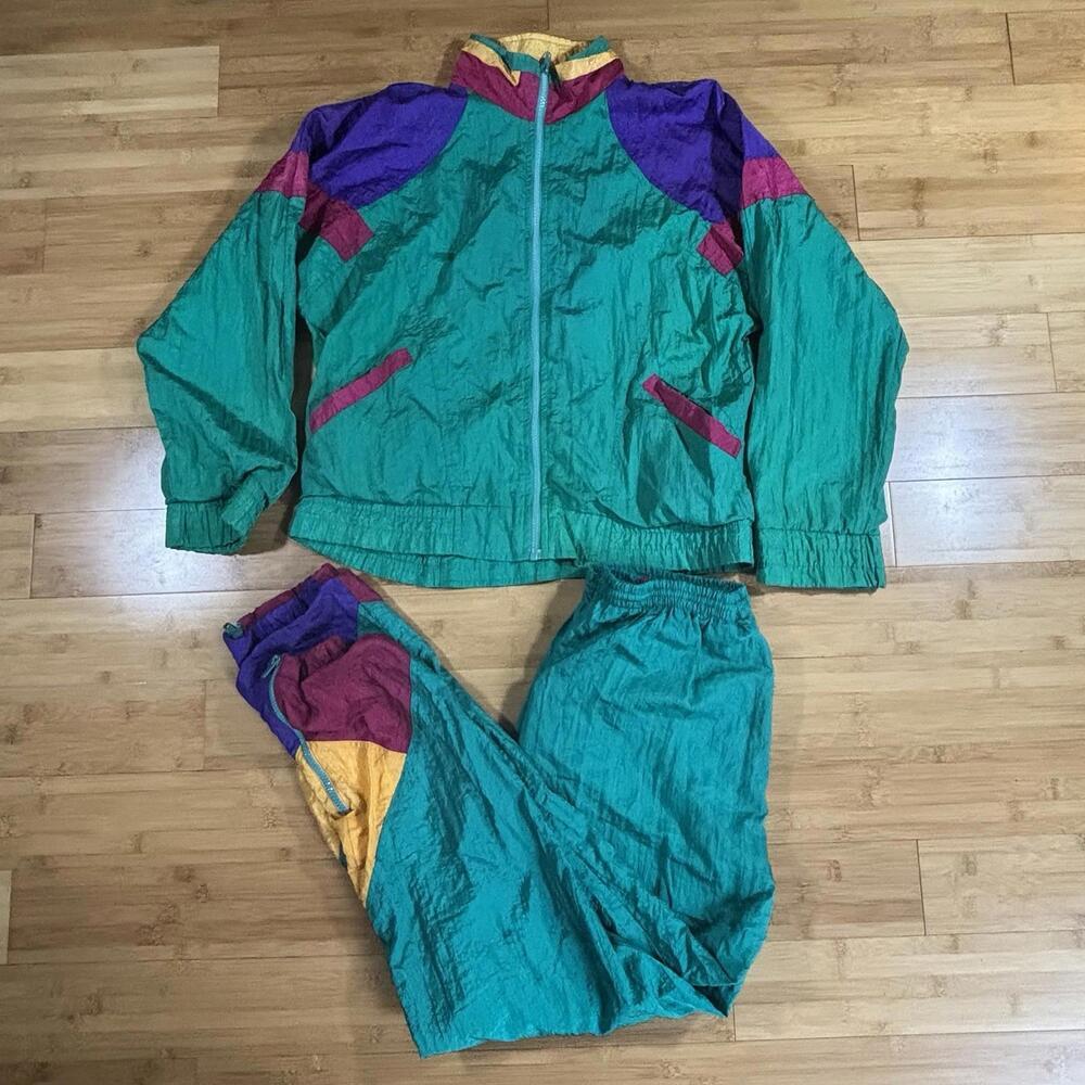 Vintage Rock Creek 90s Colorblock Tracksuit Set Sz S Teal Purple